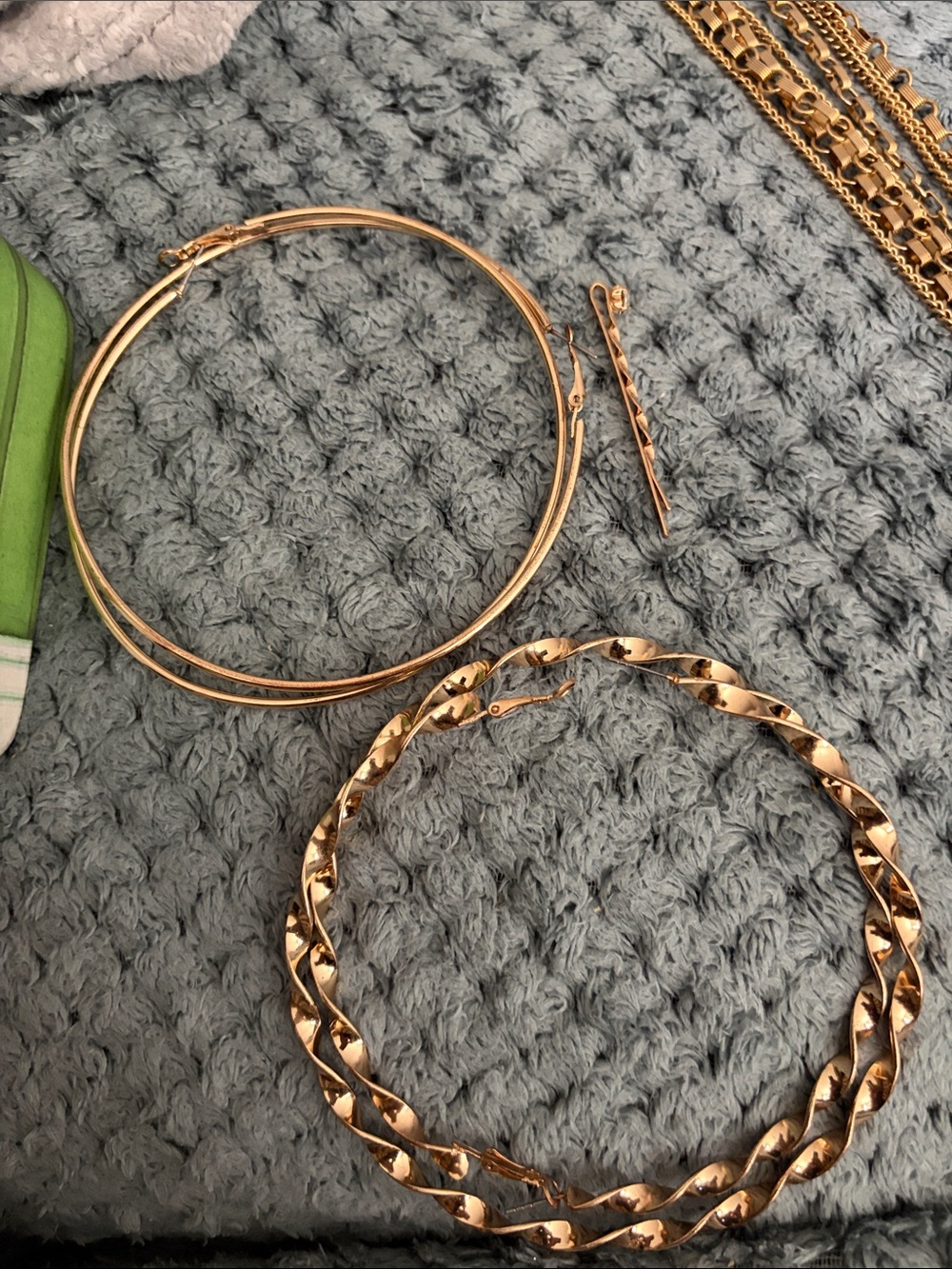Gold Tone Hoop Earring Set - Large Textured & Slim Hoops